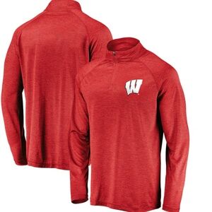 Wisconsin Badgers Fanatics Lightweight Striated Raglan Quarter-Zip Top - Red NWT